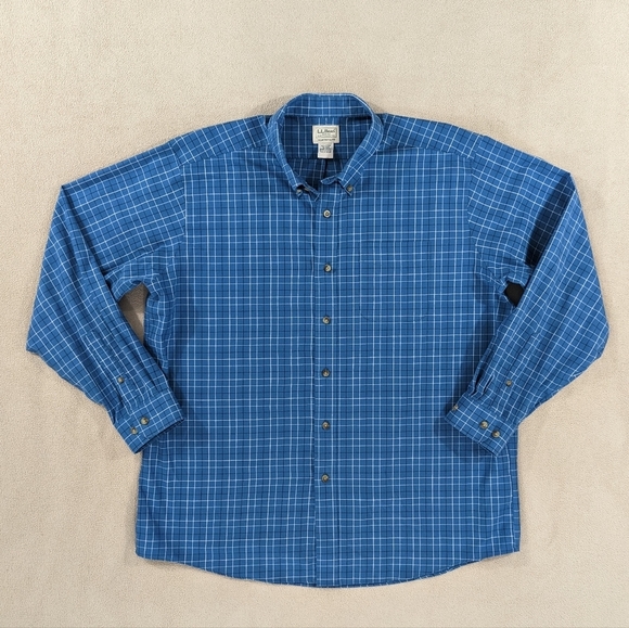 L.L. Bean Dress Shirt Men's XL Extra Large Blue White Checkered Traditional Fit - Picture 1 of 7